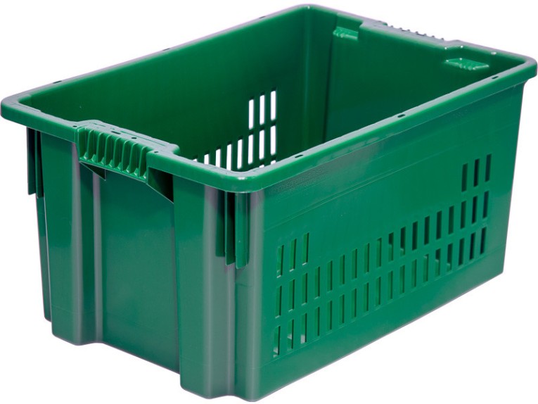 Ящик 600х400х300 дно сплошное, стенки перфорированные цв. зелёный купить в Красноярске