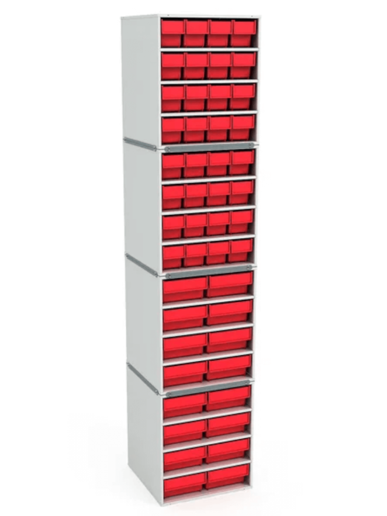 .Стационарная кассетница ДиКом (на 4 яруса) с красными ящиками купить в Красноярске