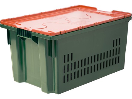 Ящик 600х400х300 дно сплошное, стенки перфорированные, Safe PRO цв. зелёный с оранжевой крышкой купить в Красноярске