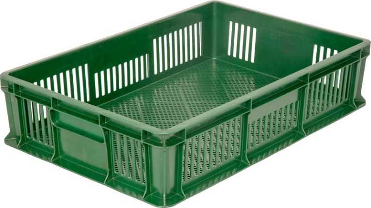 Ящик 600х400х140 мм перфорированный без ручек зелёный купить в Красноярске Ящик 600х400х140 мм перфорированный без ручек зелёный купить в Красноярске