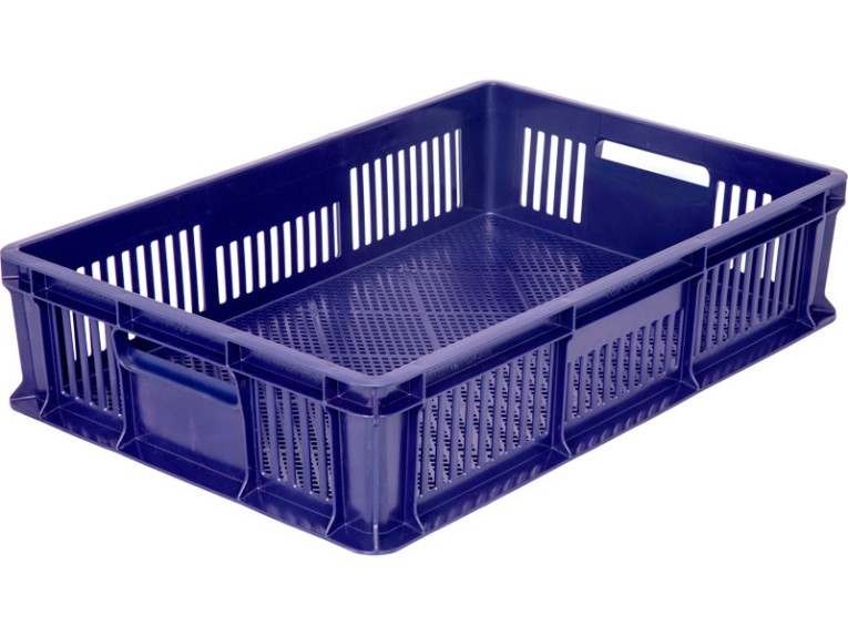 Ящик 600х400х140 мм перфорированный с полузакрытой ручкой синий купить в Красноярске