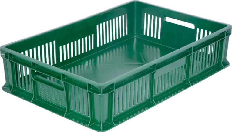 Ящик 600х400х140 мм дно сплош.стенки перф. с полузакрытой ручкой зеленый купить в Красноярске