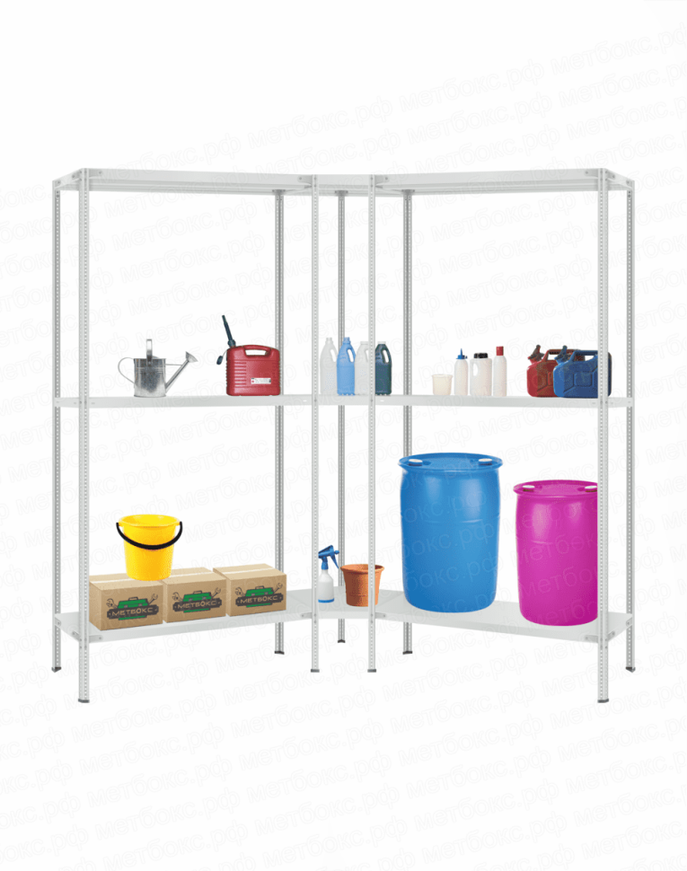 Стеллаж угловой 2000х1500х1500 (3 яруса глубиной 300мм) купить в Красноярске Стеллаж угловой 2000х1500х1500 (3 яруса глубиной 300мм) купить в Красноярске