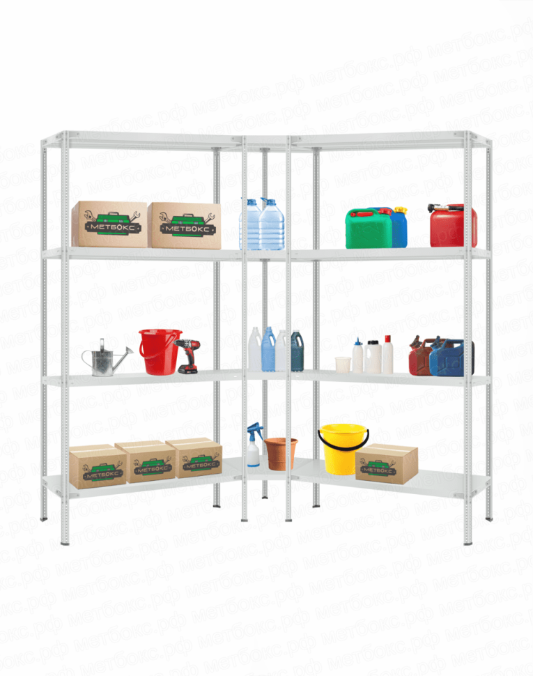 Стеллаж угловой 2000х1500х1500 (4 яруса глубиной 300мм) купить в Красноярске Стеллаж угловой 2000х1500х1500 (4 яруса глубиной 300мм) купить в Красноярске