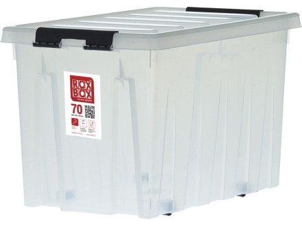 Контейнер Rox Box Original 70 (580х390х350 мм с крышкой и клипсами, на роликах, прозрачный) купить в Красноярске