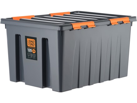 Контейнер особопрочный Rox Box PRO 120 (740х565х400 мм с крышкой и клипсами, на роликах, антрацит) купить в Красноярске