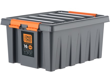 Контейнер особопрочный Rox Box PRO 16 (415х300х190 мм с крышкой и клипсами, антрацит) купить в Красноярске