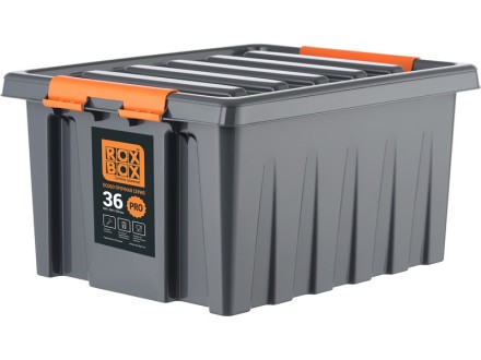 Контейнер особопрочный Rox Box PRO 36 (500х390х250 мм с крышкой и клипсами, антрацит) купить в Красноярске