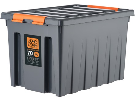 Контейнер особопрочный Rox Box PRO 70 (589х396х355 мм с крышкой и клипсами, на роликах, антрацит) купить в Красноярске