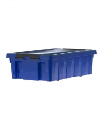 Ящик 580х390х180 мм с крышкой и клипсами, на роликах, синий